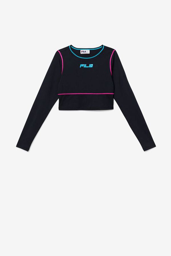 Tops Fila Mulher Pretas - Fila Micci Athletic Manga Comprida Crop Outlet Portugal,ABUP-23945